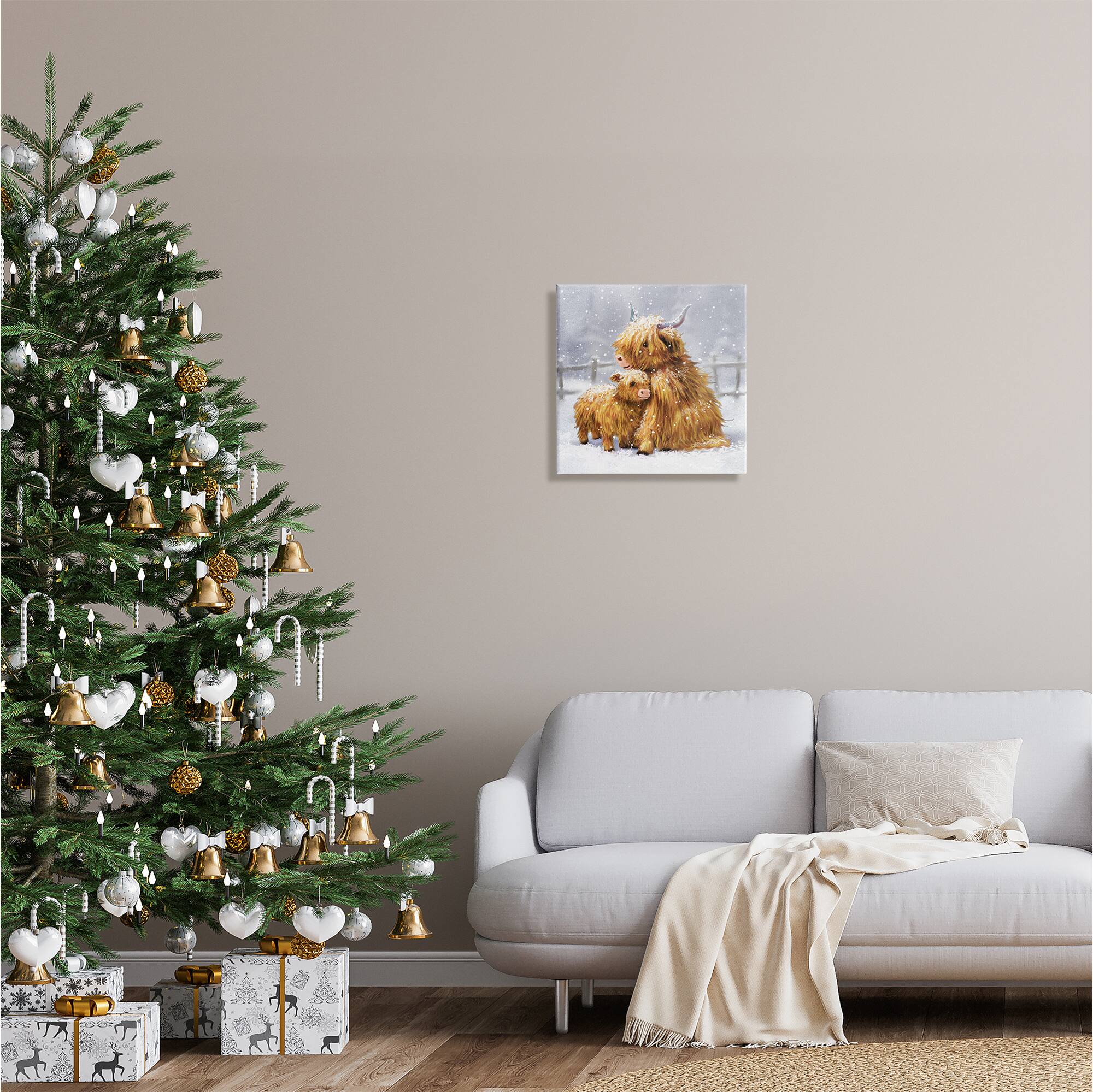 Stupell Industries Cattle Calf Snowy Farm Landscape Canvas Wall Art